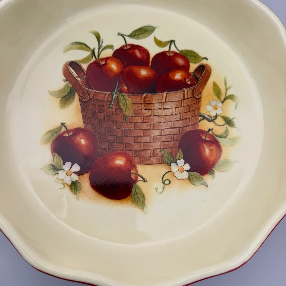 Huabo Apple Basket Pie Dish 9.5in Red Scalloped Ceramic Bakeware